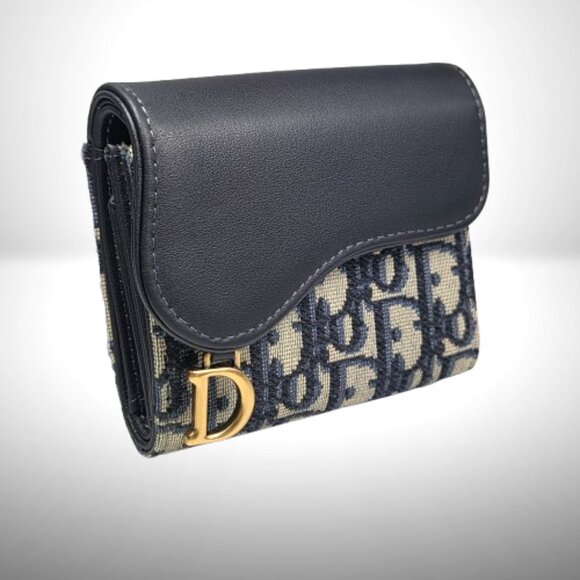 Dior Saddle Lotus Wallet in Blue Oblique Jacquard and Smooth Calfskin - New - Picture 3 of 7